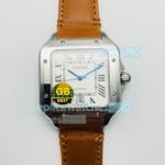 GBF Swiss Santos de Cartier Replica Watch White Dial Brown Leather Strap
